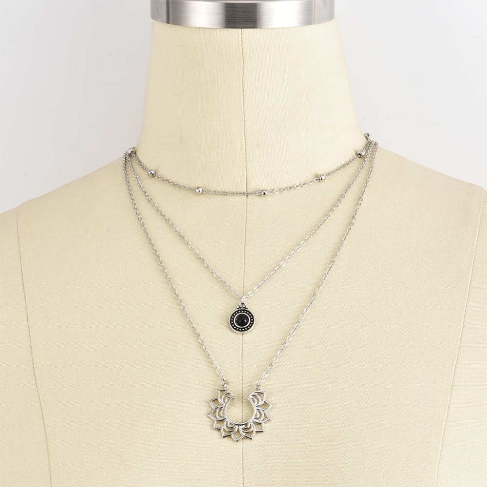 3 Layer Antique Layered Necklace Silver Color - Picture 4 of 8